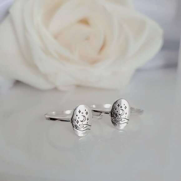 Sterling Silver Ring, Stars Moon Ring, Dainty Ring, 925 Silver Ring, Women Ring - Picture 7 of 10
